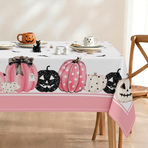 Halloween Tablecloth Rectangle 60 x 84 Inch, Pink Halloween Pumpkin