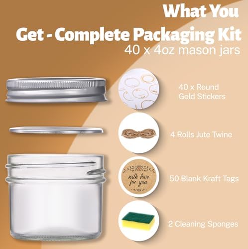 STARSIDE 4oz Glass Mason Jars, 40-Pack with Lids