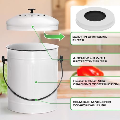 Plexon 1.5 Gallon White Countertop Compost Bin