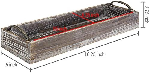 MyGift 16 Inch Rustic Torched Solid Wood Butler Tray with Decorative