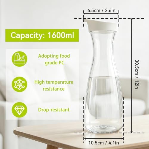 Water Carafe with Lid, Plastic Pitchers for Party Carafe Iced Tea