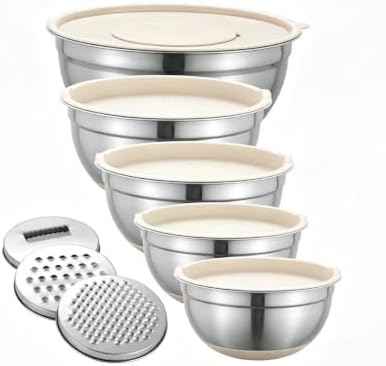 8 Pack Mixing Bowls with Airtight Lids & Grater Attachments, Khaki