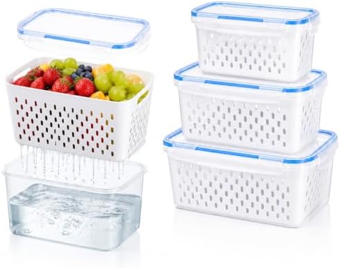 3 Pack Fruit Storage Containers for Fridge with Lids