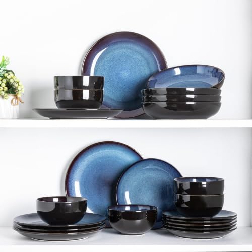 LeRatio Ceramic Dinnerware Sets for 4,12Pcs Porcelain Plates and Bowls