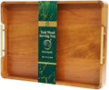 Solid Teak Wood Serving Tray with Handles, 20 x 14 Inch
