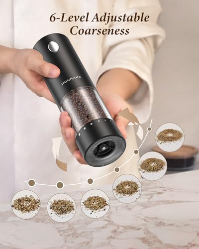 Electric Salt and Pepper Grinder Set, Rechargeable, Charging Base