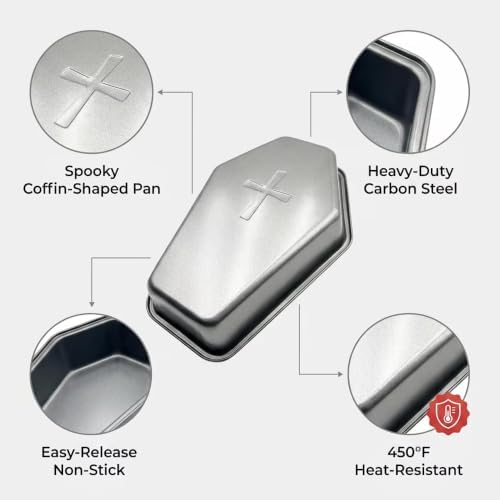 Coffin Cake Pan with Cross Pattern 9.5 Inch Non-Stick Halloween Baking