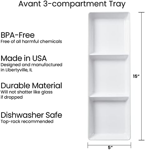 US Acrylic Avant White Plastic Divided Serving Trays (Set of 4) 15” x