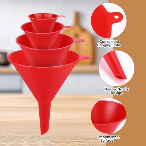 4 PCS Plastic Kitchen Funnel Set with Clean Brush, Food Grade Funnel