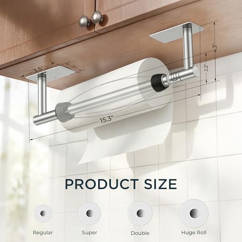 FORIOUS Paper Towel Holder Under Cabinet, One Hand Tear