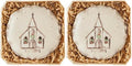 Mud Pie Church Stoneware Trinket Dish Tidbit Plates, 4 1/2" Dia, Cream