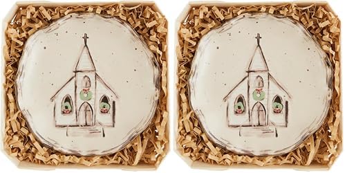 Mud Pie Church Stoneware Trinket Dish Tidbit Plates, 4 1/2" Dia, Cream