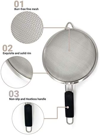 Fine Mesh Strainer Set of 3, Stainless Steel with Insulated Handle