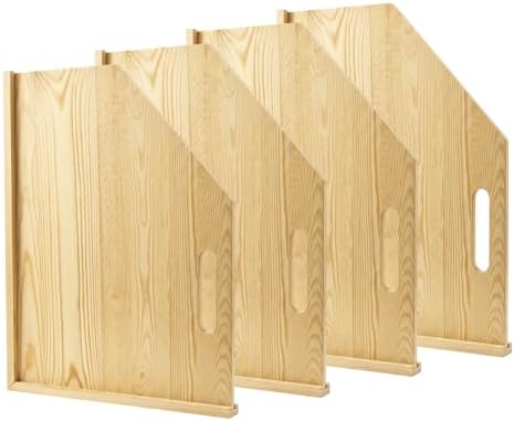 Solid Wood Tray Dividers for Cabinets, 4-Pack Baking Sheet & Cutting Board Organizer, Adjustable Cabinet Storage for Cookie Sheets, Pans and Pantry Trays