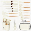 19 Piece Kitchen Utensil Set with Knife Set and Holder, White