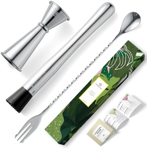 Homestia 3 Pcs Muddler for Cocktails Set, 12'' Mixing Spoon & Double