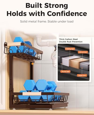 Sevenblue 2-Pack 2-Tier Height Adjustable Under Sink Organizer &