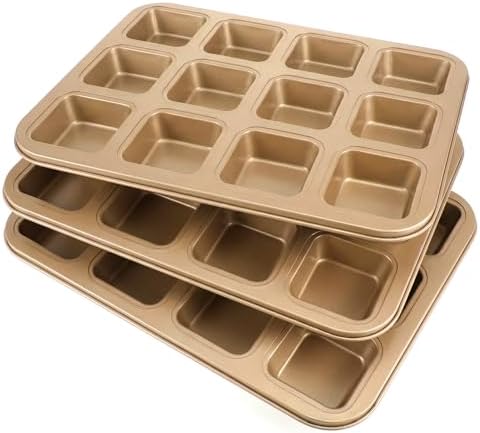 3 Pcs Brownie Pan with Dividers, 12 Cavity Square Non-Stick All Edges