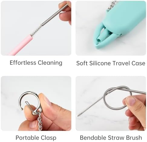 NiHome 8PCS Reusable Silicone Straws with 4 Travel Cases & Cleaning