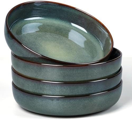E-far Stoneware Pasta Bowls Set of 4, 35oz Double Reactive Glaze