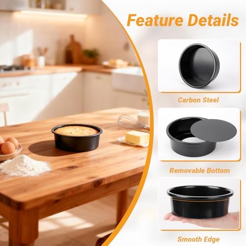 Beasea 6 Inch Round Baking Pan Set, Includes 3 Pack Carbon Steel Cake