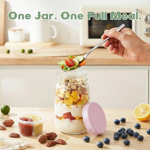 Salad Jars with Lids Meal Prep Containers Glass - 32oz Leakproof Mason