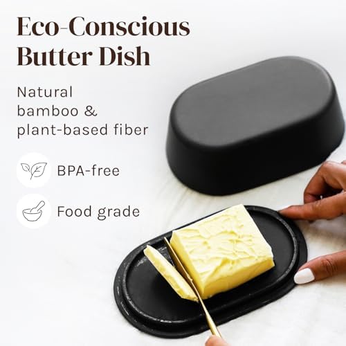 Dark Gray Butter Dish with Lid for Countertop – Bamboo Fiber Butter