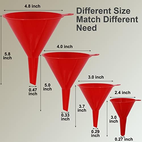 KongNai 4 Pieces Plastic Funnel Set for Kitchen and Automotive Use