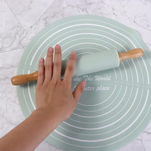 Rolling Pin Dough Mat Set,2 Pcs/Set Wood Rolling Pin Silicone Pastry
