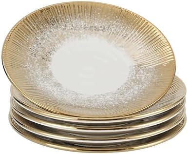 Akita Series 9.7-Inch Round Platter Set of 4, Gold Starburst Design