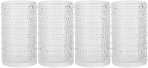 Glaver's Hobnail Drinking Glasses, Set of 4 Clear Vintage Beaded Glass