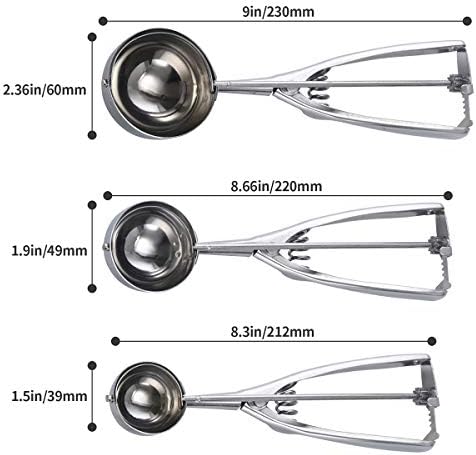 Cookie Scoop Set of 3 Ice Cream Scoop With Trigger 18/8 Stainless