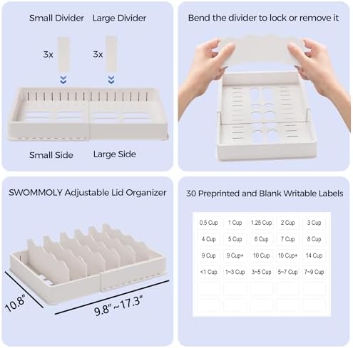 SWOMMOLY Expandable Food Container Lid Organizer for Kitchen Cabinet