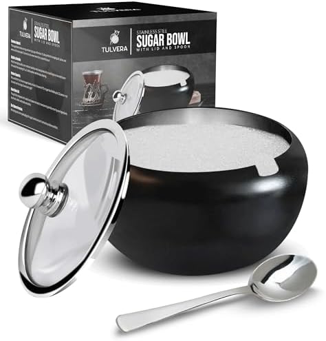Sugar Bowl with Lid and Spoon, 12oz Sugar Cube Holder, Ghee Pot, Salt