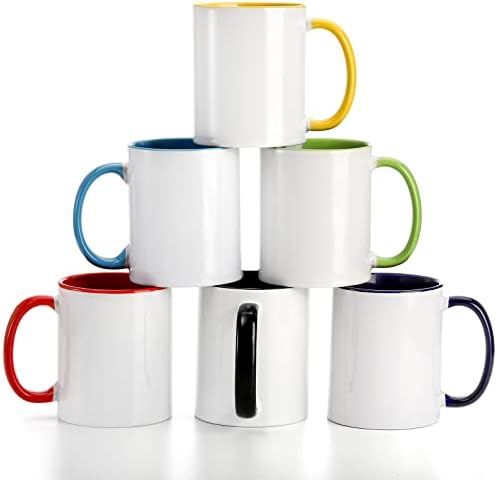 AVLA 6 Packs Porcelain Sublimation Mugs, 12 OZ Blank Drinking Cups