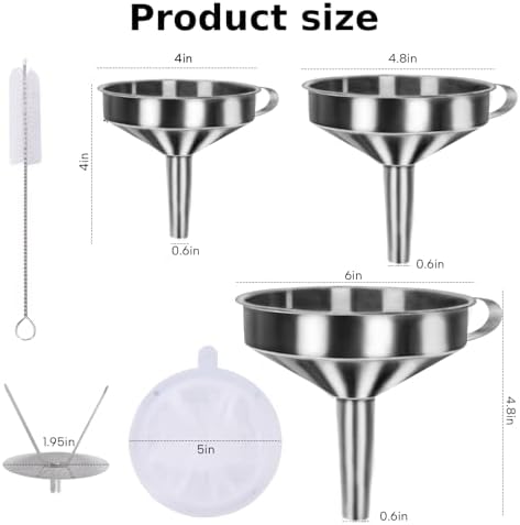 5 Pack Funnels for Filling Bottles Stainless Steel