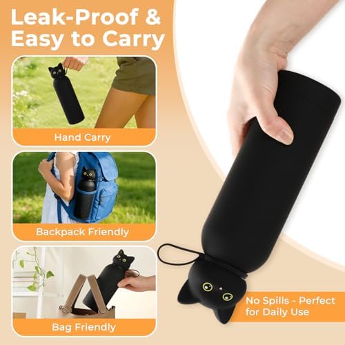 Vacuum Insulated Stainless Steel Water Bottle, Black Cat, 17oz