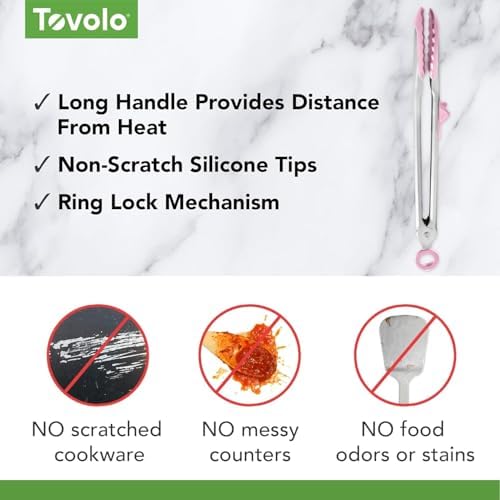 Tovolo 13-Inch Silicone-Tipped Kitchen Tongs, Pink
