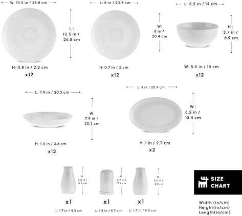 Karaca Forever Bone China Artiste 53-Piece Dinnerware Set for 12, White Porcelain Dining Set with Dinner Plates, Side Plates, Pasta Bowls, Cereal Bowls & Serving Platters