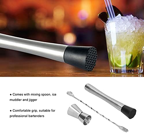 Stainless Steel Cocktail Jigger Muddler Stirring Spoon Set with