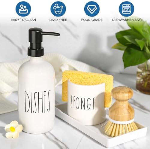 Dish Soap Dispenser for Kitchen, Ceramic Dish Soap Dispenser with