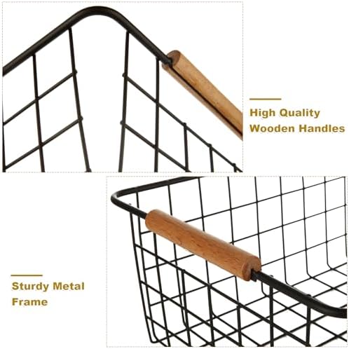 4 Pack Black Metal Wire Storage Baskets, Pantry Baskets for