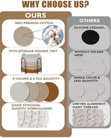 8 Pcs Drink Coasters with Holder, Boho Minimalist Cotton Woven
