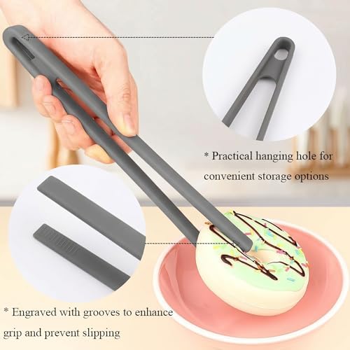 3PCS Silicone Cooking Tongs Set, 11.4 Inch, Black Grey Red
