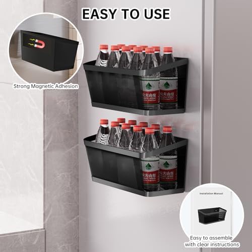 2Pcs Magnetic Spice Rack for Refrigerator, Black
