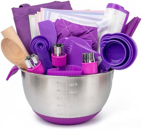 Kids Baking Set with Real Cooking Utensils (Purple)