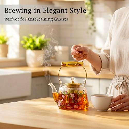 44 oz Borosilicate Glass Stovetop Teapot with Infuser