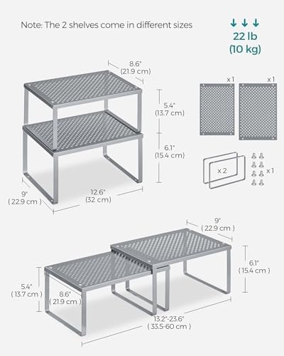 SONGMICS Set of 2 Metal Spice Racks, Stackable Expandable Shelf Risers