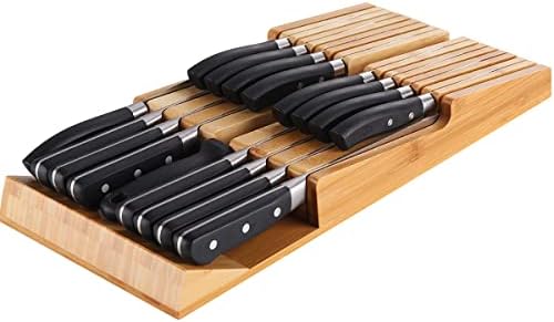 NIUXX Bamboo In-Drawer Knife Block for 16 Knives