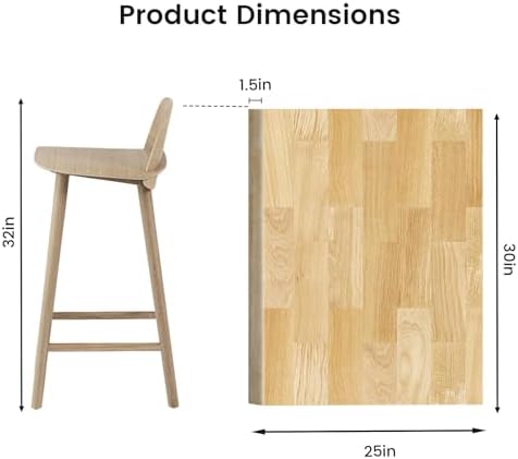 Butcher Block Countertop, 30 x 25 x 1.5 Inches, Solid Birch Wood